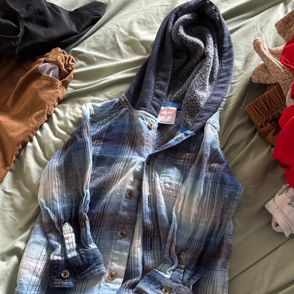 jumping beans Blue Plaid Hooded Shacket with Sherpa Lining